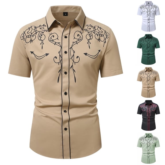 Mens Shirts Casual Stylish Floral Digital Printed Large Size Short Sleeve Lapel Top Loose Comfortable Shirt for Men White XS