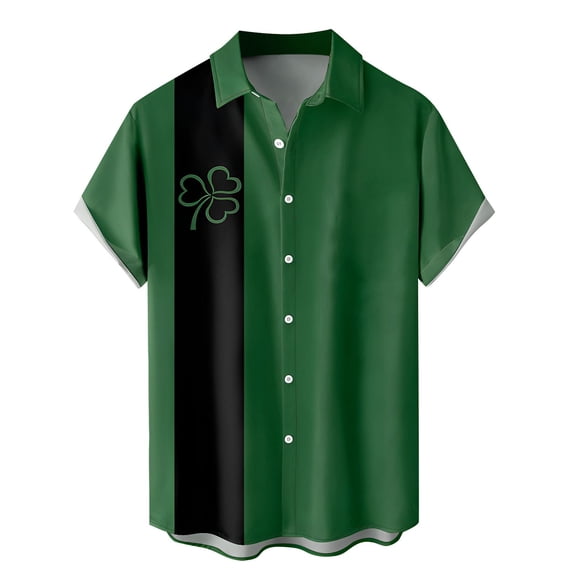 Mens Shirts Casual Stylish Irish Festival Casual Button-Up Shirt Vintage 1980s Shamrock Design Casual Plus Size Holiday Tops Mens Dress Clothes