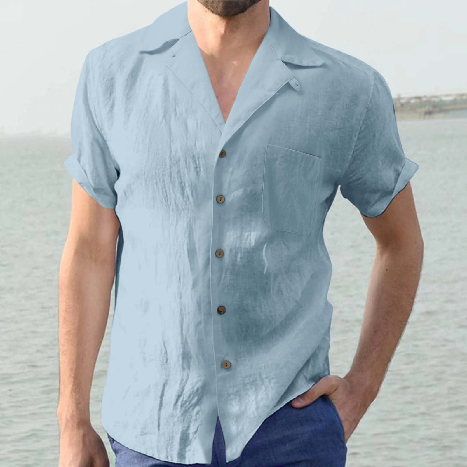 Mens Shirts Casual Stylish Male Hawaii Shirts Cotton Linen Tropical