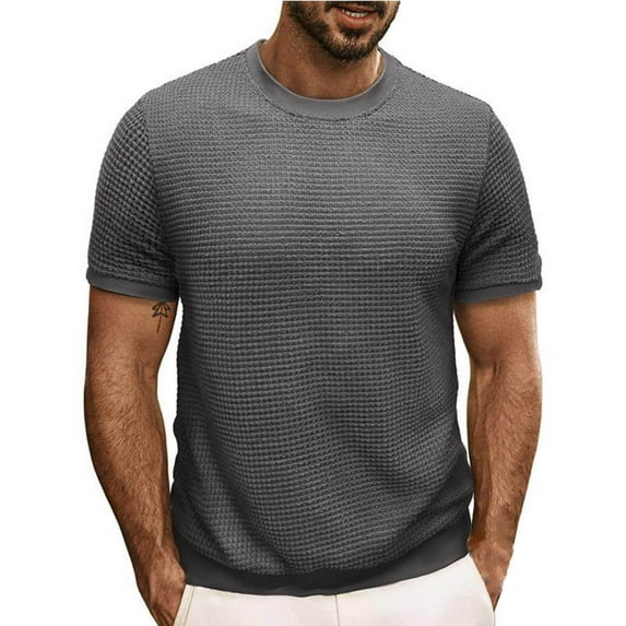 Mens Shirts Casual Stylish Short Sleeve Textured T-Shirts Crewneck Lightweight Fitted Tees Summer Solid Basic Tops