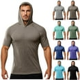 thumbnail image 1 of Mens Shirts Casual Stylish Sport Hooded Short Sleeve Loose TunicHooded Shirt Blouse Fast Dry Clothes And Fitness Height Stretch Sunscreen Top Khaki,M, 1 of 6
