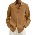 thumbnail image 1 of Mens Shirts Casual Stylish Summer Cotton Linen Solid Casual Big And Tall Loose Turn Down Collar Long Sleeve T Shirts For Men Fashion Casual Khaki XXXXL, 1 of 5