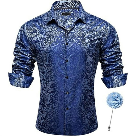 Mens Shirts Casual Vintage Floral Printed Slim Fit Long Sleeve Button Down Textured Tops Comfy Collared Stretchy Solid Color Trendy Mens Dress Shirts