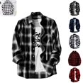 thumbnail image 1 of Mens Shirts Classic Checked Work Dress Long Sleeve T-Shirts Fall Vintage Plaid Regular Fit Button Down Shirts Coat with pockets Black L, 1 of 6