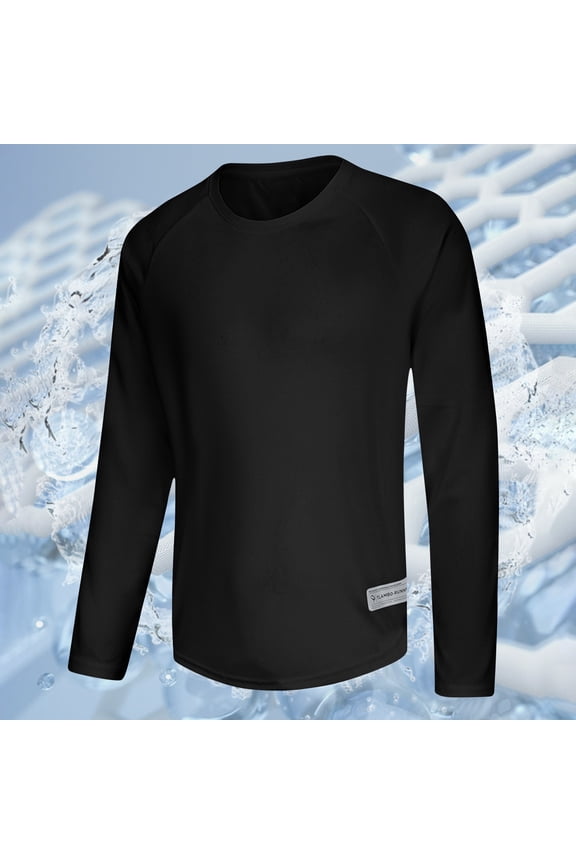 Mens Shirts Clearance Long Sleeve Lightweight Breathable Simple Solid Color Skinsuit Long Sleeve Crew Neck Top Black L