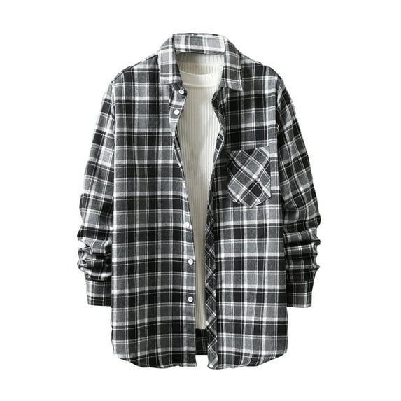 Mens Shirts Clearance, Men's Casual Personality Checkered Printing Button Lapel Fashion Long Sleeve Cardigan Shirt Savings Up to 50% off