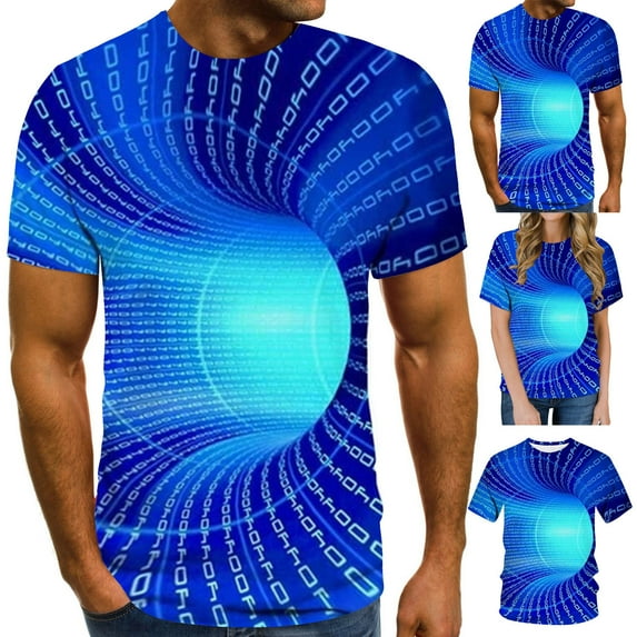 Mens Shirts Short Sleeve Round Neck Printing T-shirt Blue 3XL