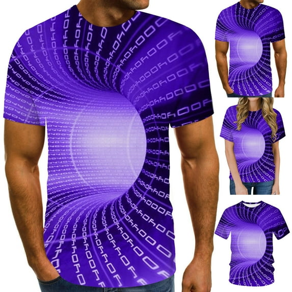 Mens Shirts Short Sleeve Round Neck Printing T-shirt Purple 3XL