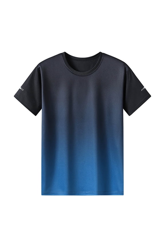 Mens Shirts Short Sleeved Round Neck Gradient Top Blue XL