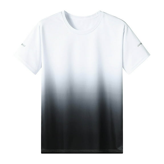 Mens Shirts Short Sleeved Round Neck Gradient Top White XL