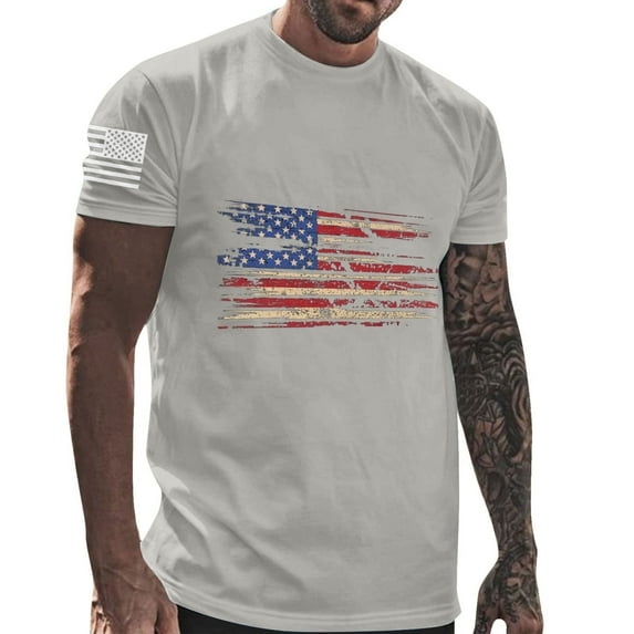 Mens Shirts Short Sleeves Round Neck Casual Printing Pullover Fitness Sports T-Shirt Gray 3XL