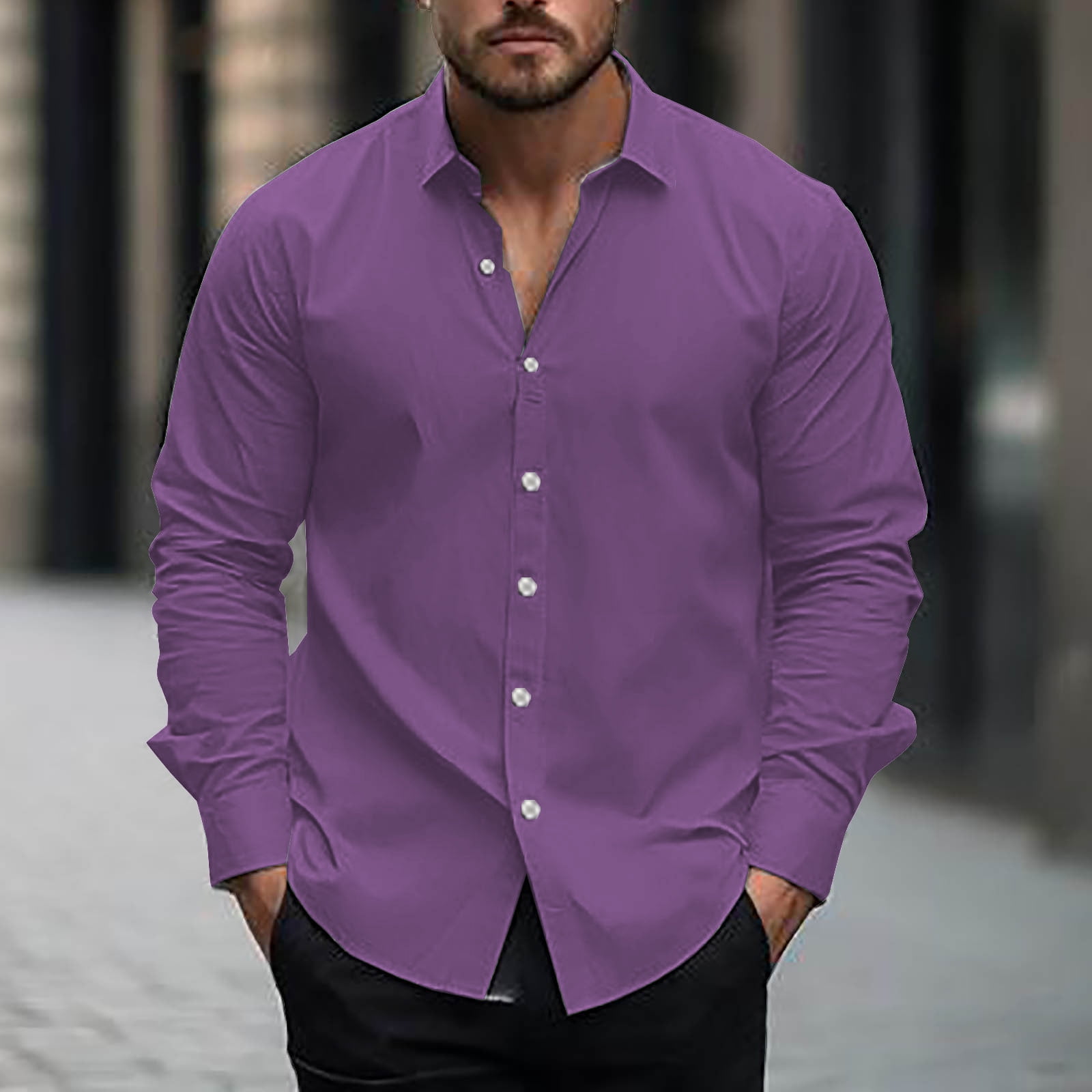 purple dress shirt men Hisdern Men's Short Sleeve Business Casual with Splicing L Wang Fashion Design Cool Fx l/s Button-Down Dress