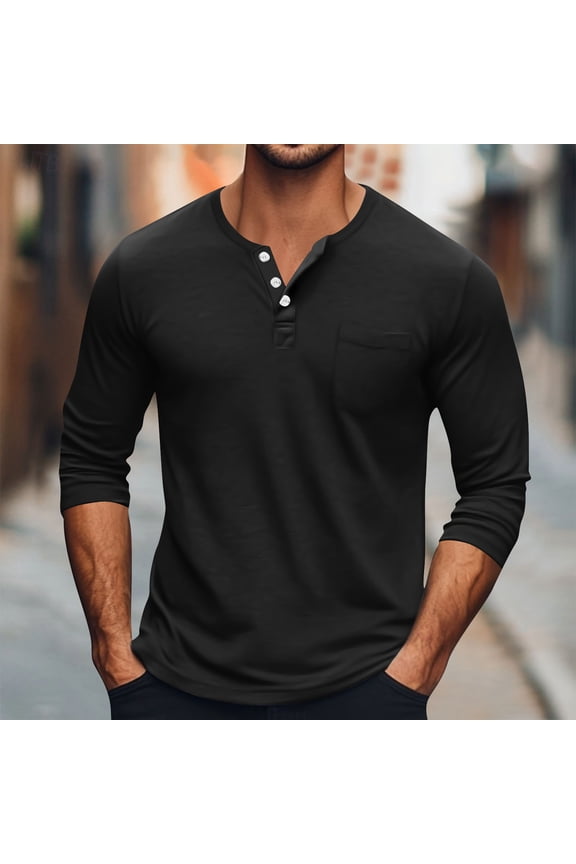 Mens Shirts under $5.00 Men's Breathable Solid Color Long Sleeves Round Neck Shirt Black L Black*Friday/Cyber*Monday