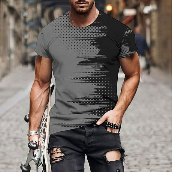 Mens Shirts under $5.00 Short Sleeve Round Neck Print Casual T-shirt Dark Gray 2XL