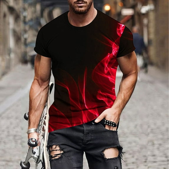 Mens Shirts under $5.00 Short Sleeve Round Neck Print T-shirt Red 2XL