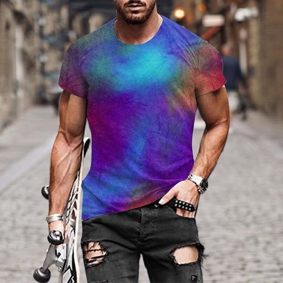 Mens Shirts under $5.00 Short Sleeve Round-Neck Printing Pattern T-shirt Multicolor 5XL