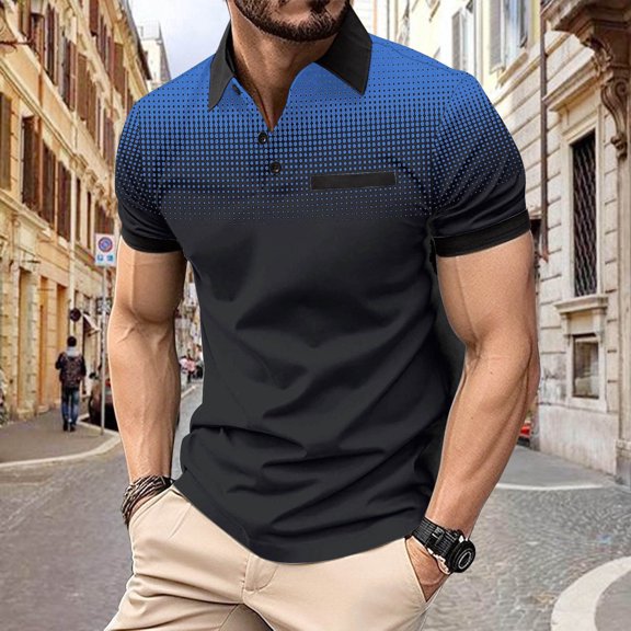 Mens Shirts under $5.00 Short Sleeves Gradient Lapel Button Down Summer Beach Shirts Tops Athletic Top Size S-3XL