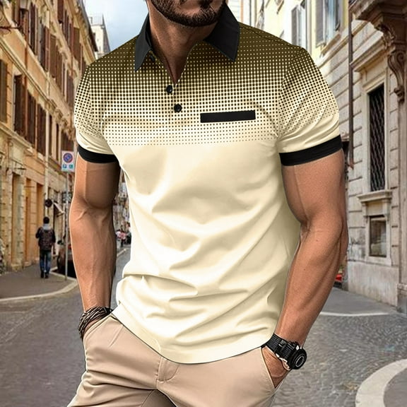 Mens Shirts under $5.00 Short Sleeves Gradient Lapel Button Down Summer Beach Shirts Tops Athletic Top Size S-3XL