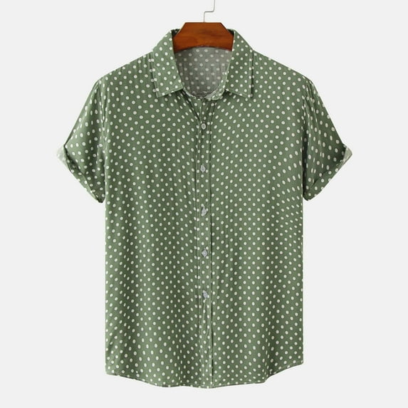 Mens Shirts Cotton-Blend Short Sleeve Button-Down Collared Tshirts Shirts Mens Casual Polka Dot Printed Lightweight Loungewear Tees Tops