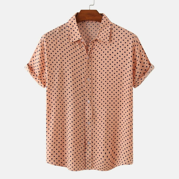 Mens Shirts Cotton-Blend Short Sleeve Button-Down Collared Tshirts Shirts Mens Casual Polka Dot Printed Lightweight Loungewear Tees Tops