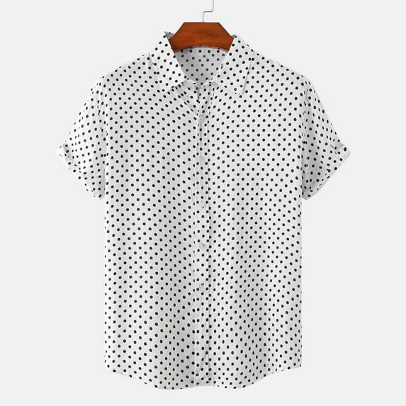 Mens Shirts Cotton-Blend Short Sleeve Button-Down Collared Tshirts Shirts Mens Casual Polka Dot Printed Lightweight Loungewear Tees Tops