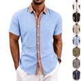 thumbnail image 1 of Mens Shirts Cotton Linen Short Sleeves Button Down Shirts Color Block Casual Beach Summer Wedding Dress Shirts, 1 of 7