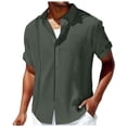 thumbnail image 1 of Mens Shirts Cuban Guayabera Short Sleeve Button Down Beach Mens Clothing,Dark Gray,L, 1 of 4