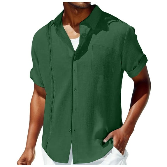 Mens Shirts Cuban Guayabera Short Sleeve Button Down Beach Mens Performance Polos,Green,L
