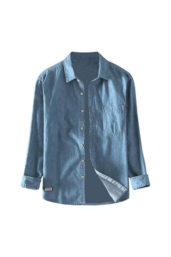 Mens Shirts,Denim Shirt Long Sleeve Shirt Button Down Lightweight everyday wear Stylish Denim Shirt for Spring Summer Outdoor,Polo Shirts for Men,L,Blue