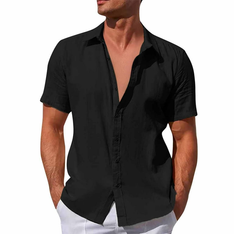 Mens Shirts Designer Spring Summer Men s Casual Cotton Linen Solid Color Short Sleeve Shirts Loose Shirts Gifts for Men Black Polyester 3X