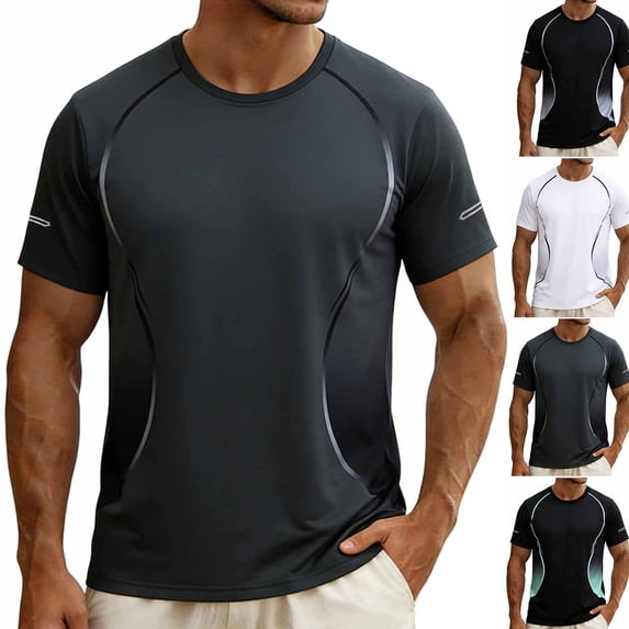 Mens Shirts Dqueduo Men's Solid Color Stretch Running Tee-Breathable Short Sleeve Crew Neck for Sports & Casual Gray XXL