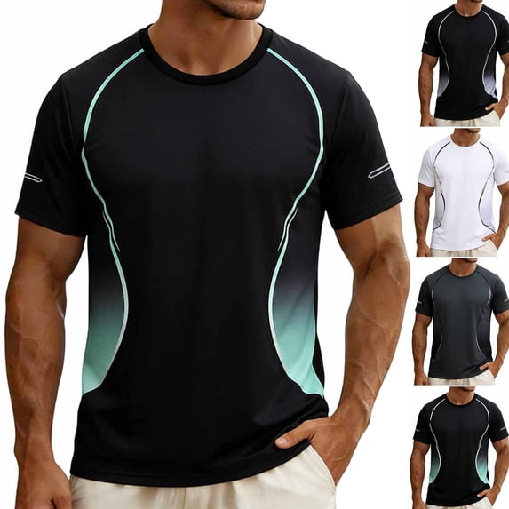 Mens Shirts Dqueduo Men's Solid Color Stretch Running Tee-Breathable Short Sleeve Crew Neck for Sports & Casual Green XL