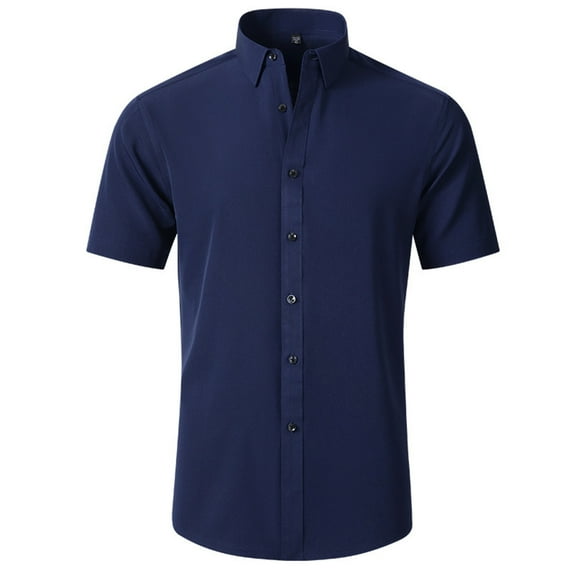 Mens Shirts Dress Solid Short Sleeve Stretch formal Business Casual Button Down Men's T-Shirts