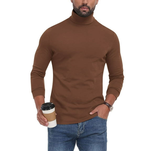 Mens Shirts Elastic Turtleneck Long Sleeve Solid Color Slim Tops Blouses,Blouse for Men 1-Coffee S