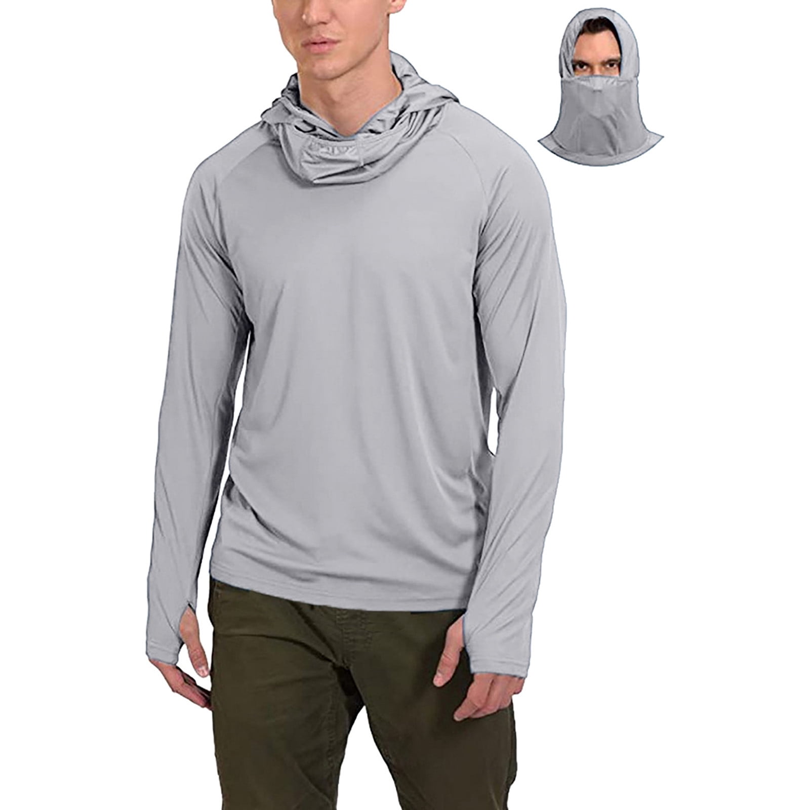Mens Shirts Face Long Thumb Mask Hole Sleeve Hoodie Sunscreen Fishing ...