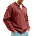 thumbnail image 1 of Mens Shirts Fall Winter Casual Quarter Zip Ribbed Henley Shirt Textured Band-Collar Outfits Mens Quarter Zip Pullover Long Sleeve Waffle Quilted Sweatshirt Casual Polo Sweaters,S,Wine Red, 1 of 7