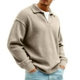thumbnail image 1 of Mens Shirts Fall Winter Casual Quarter Zip Ribbed Henley Shirt Textured Band-Collar Outfits Mens Quarter Zip Pullover Long Sleeve Waffle Quilted Sweatshirt Casual Polo Sweaters,L,Khaki, 1 of 7