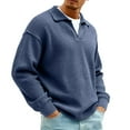 thumbnail image 1 of Mens Shirts Fall Winter Casual Quarter Zip Ribbed Henley Shirt Textured Band-Collar Outfits Mens Quarter Zip Pullover Long Sleeve Waffle Quilted Sweatshirt Casual Polo Sweaters,S,Navy Blue, 1 of 7