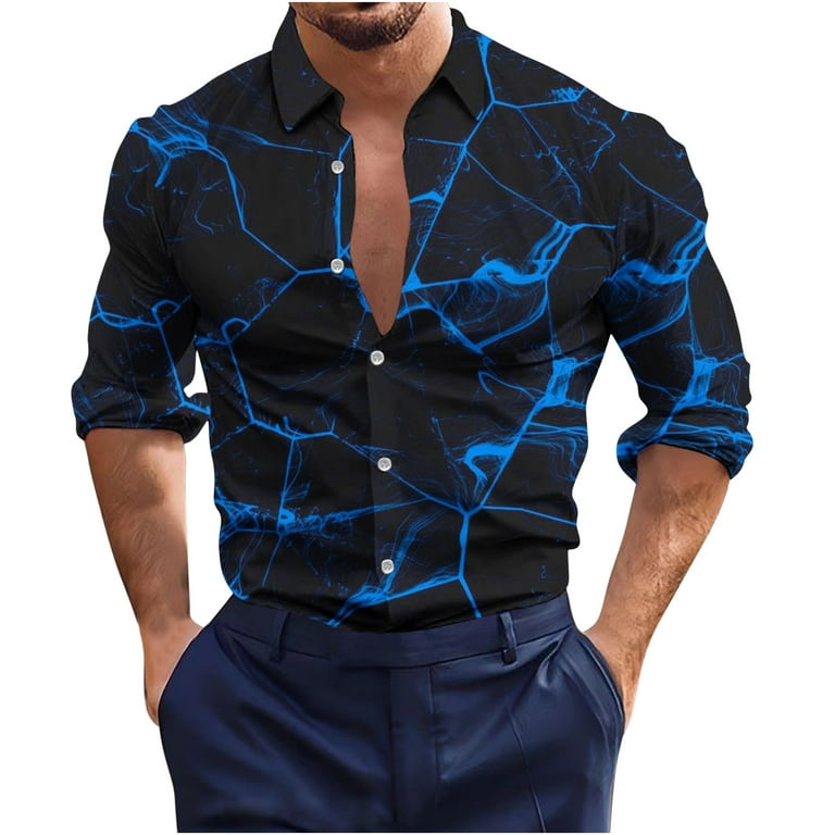 Mens Shirts Fashion Long Sleeve Digital Printing Shirts for Men Plus Size  Lapel Collar Mens Dress Shirts Stylish Big & Tall Button Up Daily Hawiian
