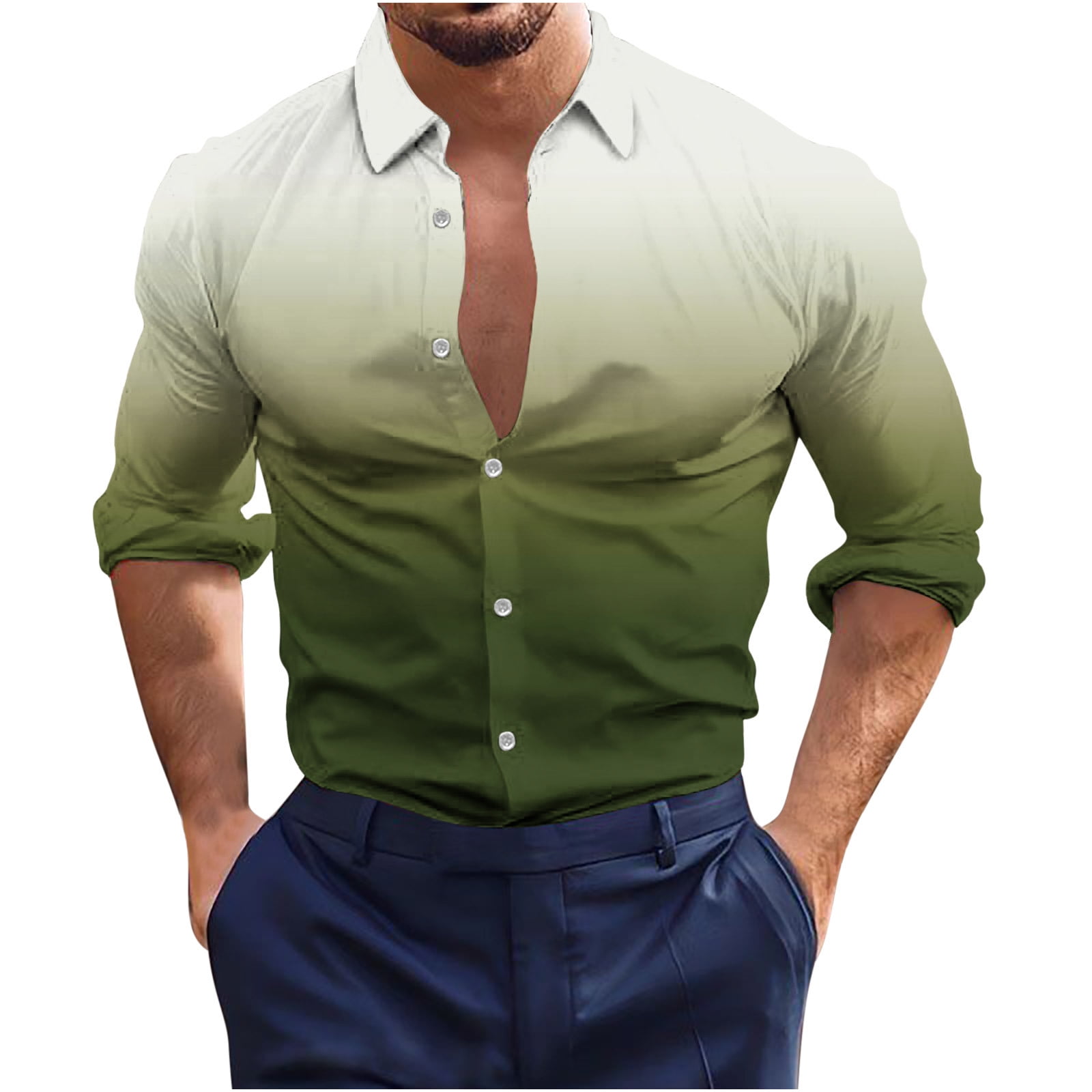 Mens Shirts Fashion Long Sleeve Gradient Digital Printing