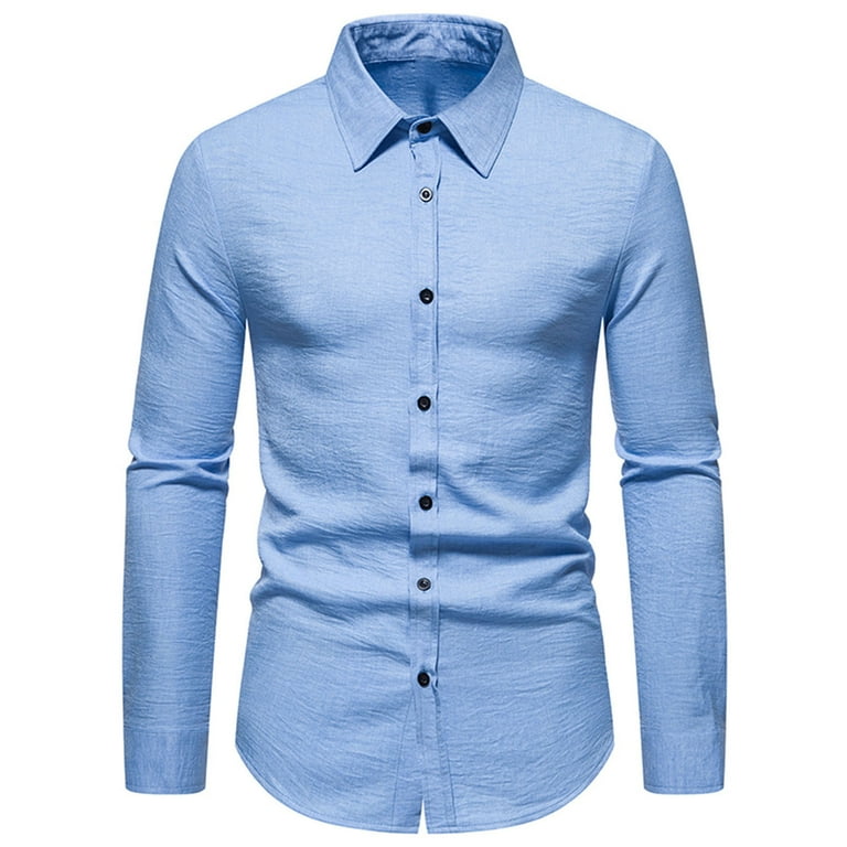 Mens Shirts Fashion Long Sleeve Solid Color Shirts for Men Lapel Collar Mens Dress Shirts Retro Fitted Button Up Work Tops Clearance Sale Light Blue M Walmart