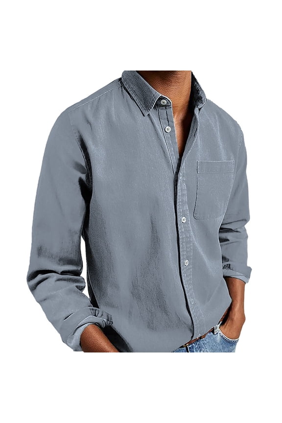 Mens Shirts Fashion Top Comfortable Solid Color Button Long Sleeve Tops Mens Work Clothing,Grey,M