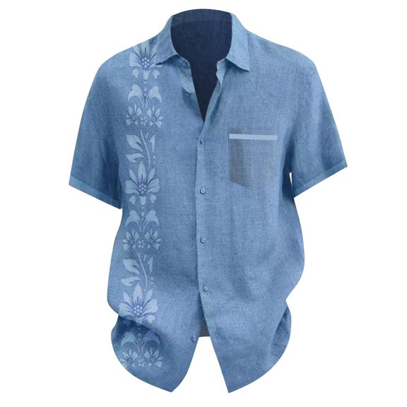 Hawaiian Shirt For Men Slim Fit Stretch Floral Button Down Tropical Holiday Beach T Shirts For Men Fashion Casual Sky Blue XXXXL