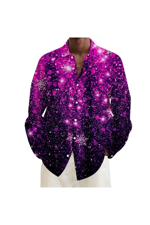 Mens Shirts Festival Print Long Sleeve Button Down Parties Mens Sprimg Clothing,Dark Purple,S