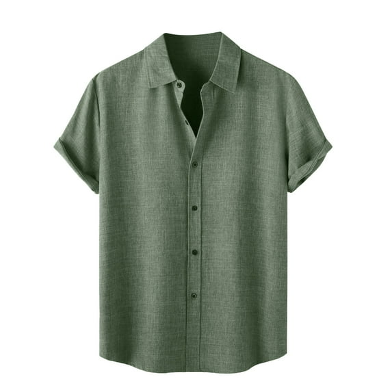 Mens Shirts Gifts for Men Men's Spring Summer Casual Linen Solid Color Short Sleeve Shirt Loose Turn-down Collar Shirt Green Linen L