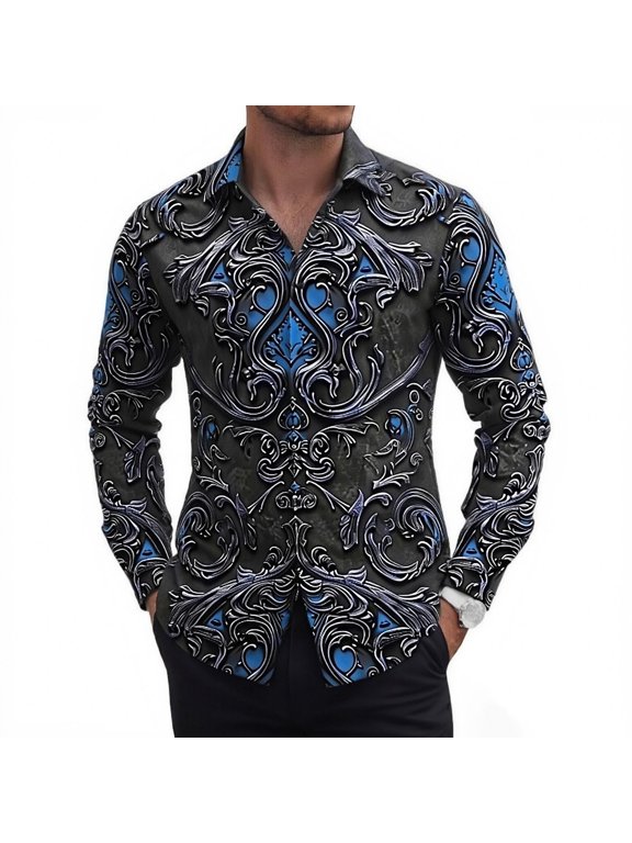 Mens Shirts Gothic Print Long Sleeve Button Down Top Halloween Vintage Casual Loose Fit Comfortable Trendy T-Shirts For Halloween Party Festival