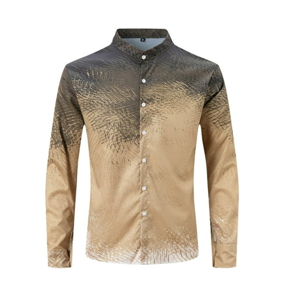 Mens Shirts Gradient Long Sleeve Printed Regular Fit Button Down Lapel Dress Blouses Casual Fall Tops Yellow XL