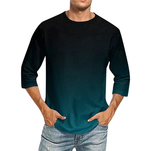 Mens Shirts Gradient Three Quarter Sleeve Soft Blend Fashion Beach Vacation Clothes for Men,B,M
