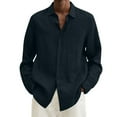 thumbnail image 1 of Mens Shirts Graphic Funny Summer Cotton Linen Solid Casual Big And Tall Loose Turn Down Collar Long Sleeve Shirts For Men Graphic Tees Y2K Navy XXL, 1 of 5
