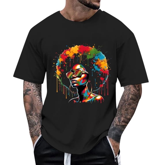 Mens Shirts Graphic Print Short Sleeve Crew Neck Soft Compression Shirt Men,Black,M